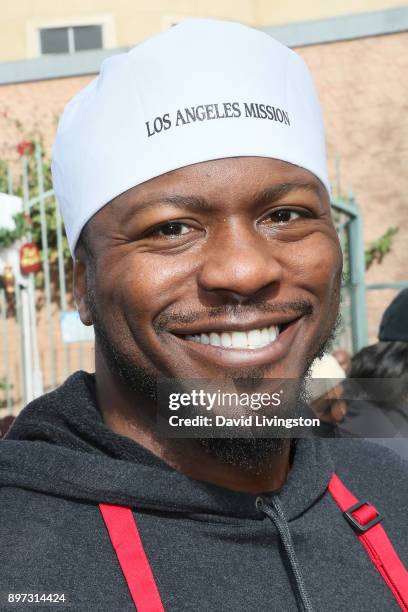 Edwin Hodge is seen at the Los Angeles Mission's Christmas Celebration on Skid Row on December 22, 2017 in Los Angeles, California.