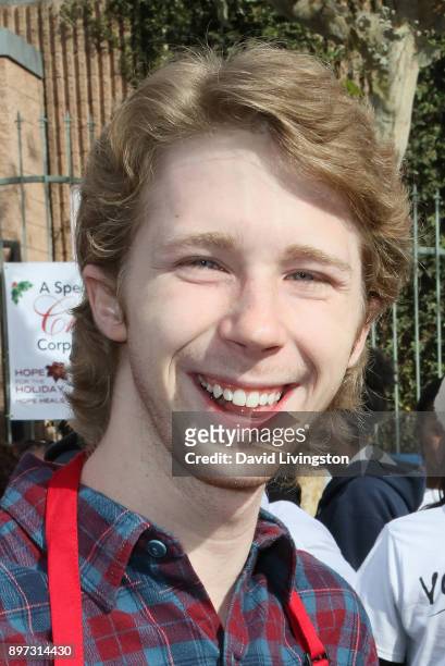 Joey Luthman is seen at the Los Angeles Mission's Christmas Celebration on Skid Row on December 22, 2017 in Los Angeles, California.