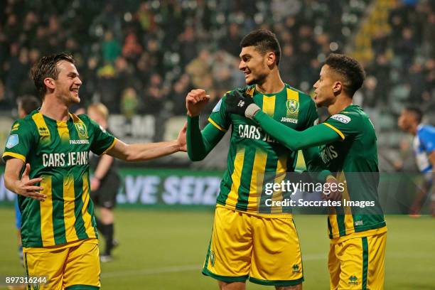 Bjorn Johnsen of ADO Den Haag celebrates 4-0 with Erik Falkenburg of ADO Den Haag, Sheraldo Becker of ADO Den Haag during the Dutch Eredivisie match...