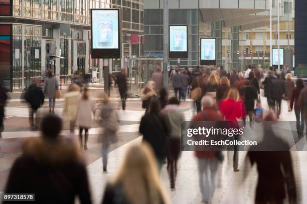 busy morning commute at business district of paris, france - billboard 2017 stock-fotos und bilder