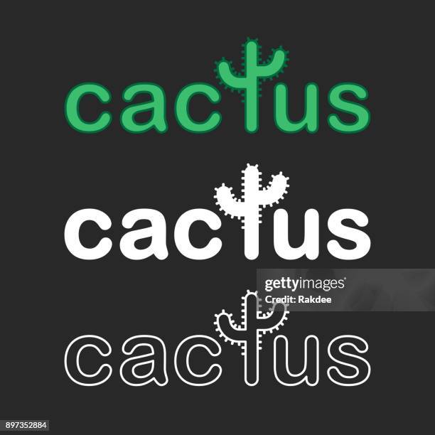 ilustraciones, imágenes clip art, dibujos animados e iconos de stock de cactus - serie de tipografía - cacti logo
