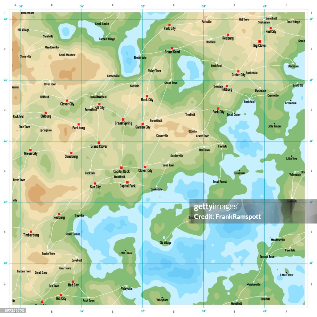 Natural Color Generic Topographic Map Square High-Res Vector Graphic ...