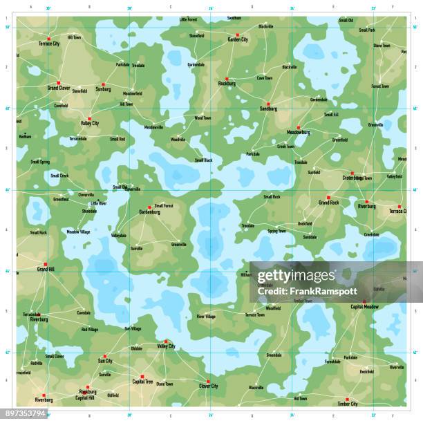 stockillustraties, clipart, cartoons en iconen met natuurlijke kleur generieke topografische kaart vierkant - latitude 2017