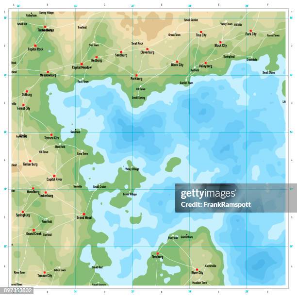 stockillustraties, clipart, cartoons en iconen met natuurlijke kleur generieke topografische kaart vierkant - latitude 2017