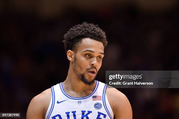 Gary Trent Jr of the Duke Blue Devils against the Evansville Aces during their game at Cameron Indoor Stadium on December 20, 2017 in Durham, North...