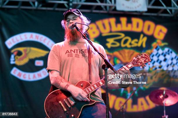 Travis Kenney of Hammerlock performs on stage on the second day of the Bulldog Bash festival at Avon Park Raceway on August 7, 2009 in Long Marston,...