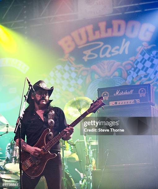 Lemmy Kilminster of Motorhead performs on stage on the third day of the Bulldog Bash at Avon Park Raceway on August 8, 2009 in Long Marston, England.