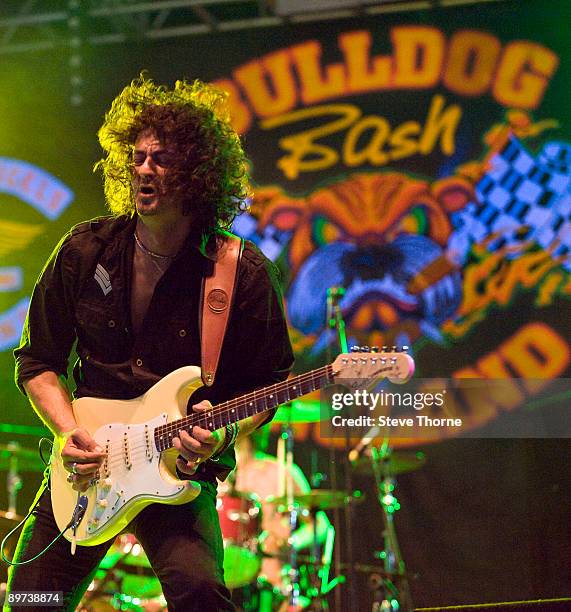 Nico Tamburella of Nico's Alchemy performs on stage on the third day of the Bulldog Bash at Avon Park Raceway on August 8, 2009 in Long Marston,...