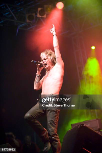 John Ward of Oliver/Dawson Saxon performs on stage on the second day of the Bulldog Bash festival at Avon Park Raceway on August 7, 2009 in Long...