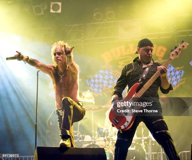 John Ward and Steve Dawson of Oliver/Dawson Saxon perform on stage on the second day of the Bulldog Bash festival at Avon Park Raceway on August 7,...