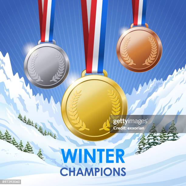 stockillustraties, clipart, cartoons en iconen met winter kampioen medailles - olympic peninsula