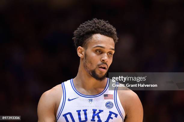 Gary Trent Jr of the Duke Blue Devils against the Evansville Aces during their game at Cameron Indoor Stadium on December 20, 2017 in Durham, North...