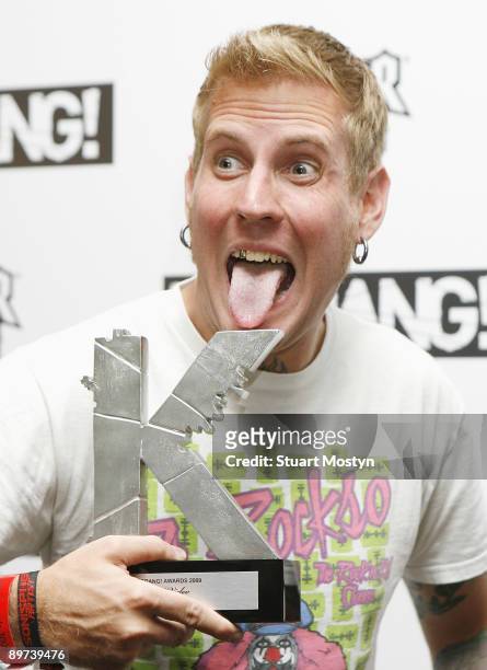 Brann Dailor of Mastodon with the Best Video Award at the 2009 Kerrang! Awards at The Brewery on August 3, 2009 in London, England.