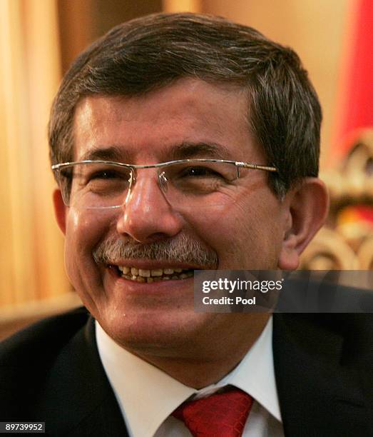 Turkish Foreign Minister Ahmet Davutoglu attends a press conference with Iraq's Foreign Minister Hoshyar Zebari on August 11, 2009 in Baghdad, Iraq....