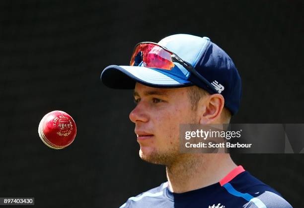 Mason Crane prepares to bowl during an England nets session at the Melbourne Cricket Ground on December 23, 2017 in Melbourne, Australia.