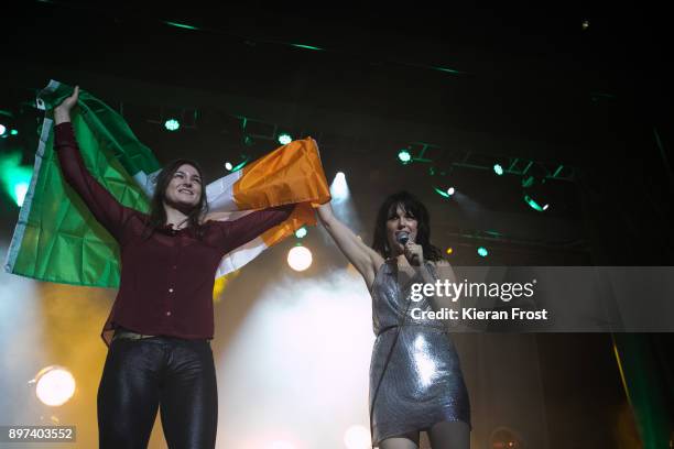 Katie Taylor appears onstage with Imelda May at 3Arena Dublin on December 22, 2017 in Dublin, Ireland.