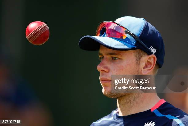 Mason Crane of England prepares to bowl during an England nets session at the Melbourne Cricket Ground on December 23, 2017 in Melbourne, Australia.