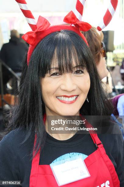 Suzanne Whang is seen at the Los Angeles Mission's Christmas Celebration on Skid Row on December 22, 2017 in Los Angeles, California.