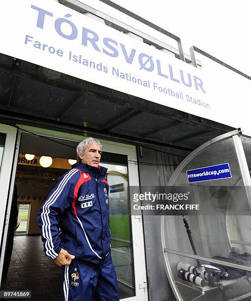 France national football team's coach Raymond Domenech arrives for a training session with his players, on August 11, 2008 at the Torsvollur stadium...