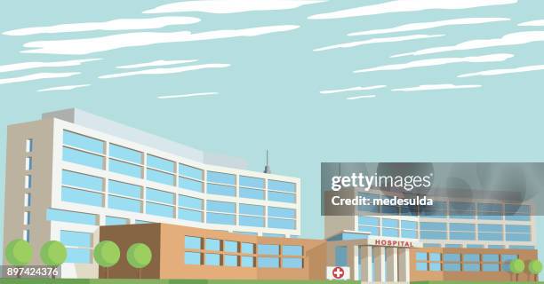 ilustraciones, imágenes clip art, dibujos animados e iconos de stock de edificio del hospital - hospital