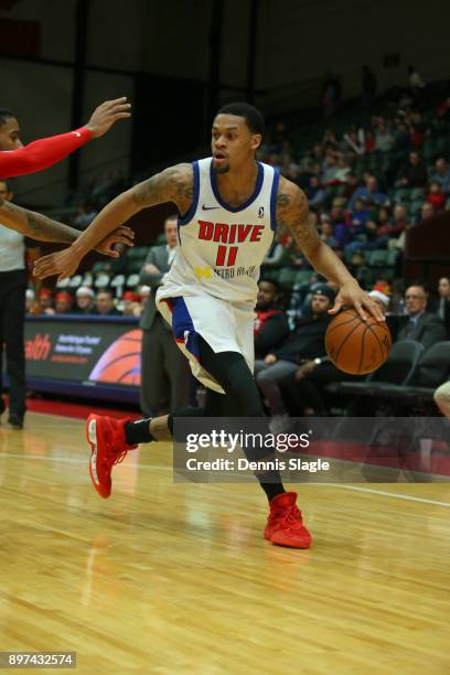 McDaniels of the Grand Rapids Drive handles the ball against the Maine Red Claws during the NBA G-League on December 22, 2017 at the DeltaPlex Arena...