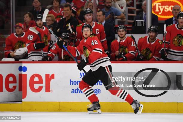 Chicago Blackhawks right wing John Hayden skates during a game between the Chicago Blackhawks and the Minnesota Wild on December 17 at the United...