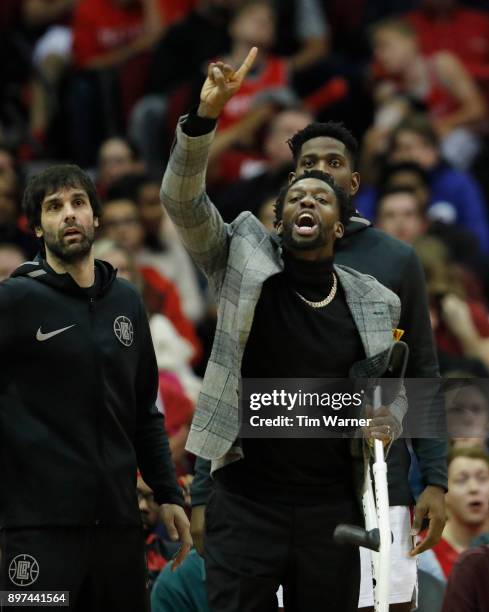 Patrick Beverley of the LA Clippers reacts on the bench in the second half against the Houston Rockets at Toyota Center on December 22, 2017 in...