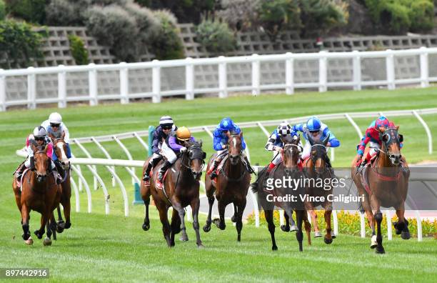 Dean Yendall riding Dandy Gent winning Race 5 during Melbourne Racing at Moonee Valley Racecourse on December 23, 2017 in Melbourne, Australia.