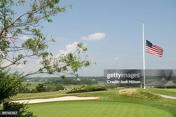 Flag flies at half-mast August 11, 2009 in Hyannisport, Masachusetts. Eunice Kennedy Shriver, the sister of U.S. President John F. Kennedy, died in...