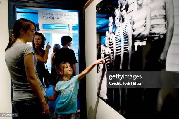 Girl points out Eunice Kennedy Shriver in a family photograph at the John F. Kennedy Museum August 11, 2009 in Hyannis, Masachusetts. Eunice Kennedy...