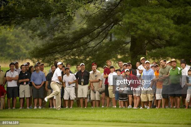 Bridgestone Invitational: Tiger Woods in action, taking second shot on No 6 during Saturday play at Firestone CC. Akron, OH 8/8/2009 CREDIT: Fred...