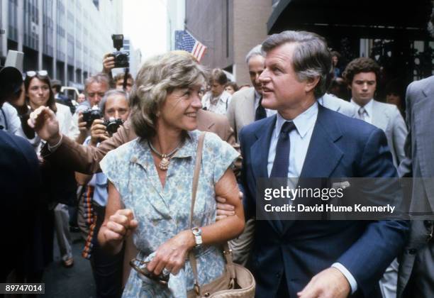 Senator Ted Kennedy guides his sister Patricia Kennedy Lawford through the crowd on his way to the Democratic National Convention at Madison Square...