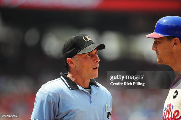 Umpire Dan Iassogna is seen during the game against the Chicago Cubs at Citizens Bank Park in Philadelphia, Pennsylvania on July 22, 2009. The Cubs...