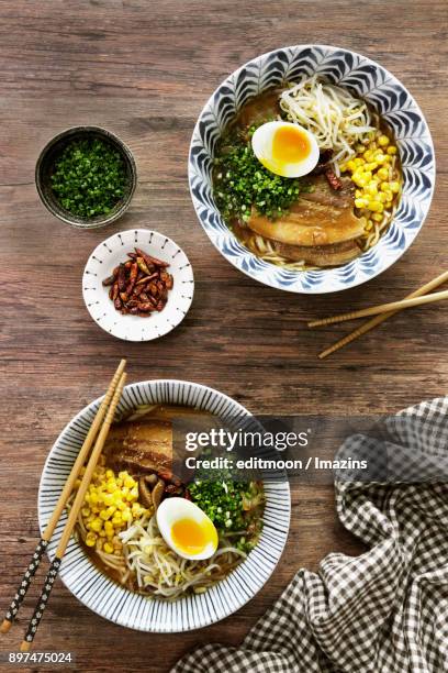 a set meal of miso ramen - miso ramen stock pictures, royalty-free photos & images