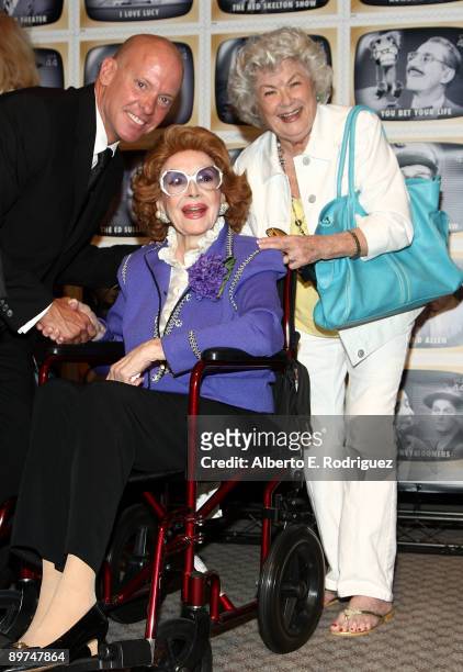 Tim Tallman, actress Jayne Meadows Allen and actress Barbara Hale attend the Early TV Memories First-Class stamp dedication ceremony held at the...