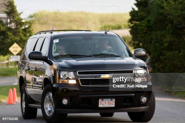 Guests arrive by car at the home of Eunice Kennedy Shriver to attend her wake August 11, 2009 in Hyannisport, Massachusetts. Eunice Kennedy Shriver,...