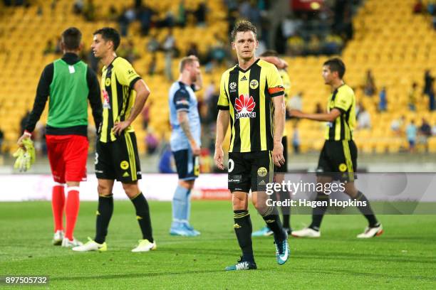 Michael McGlinchey of the Phoenix looks on in disappointment at the final whistle during the round 12 A-League match between the Wellington Phoenix...