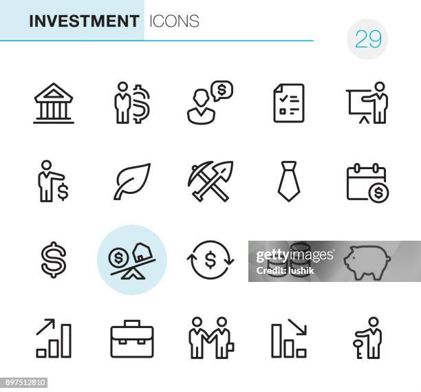 stockillustraties, clipart, cartoons en iconen met investeringen - pixel perfect iconen - stock certificate