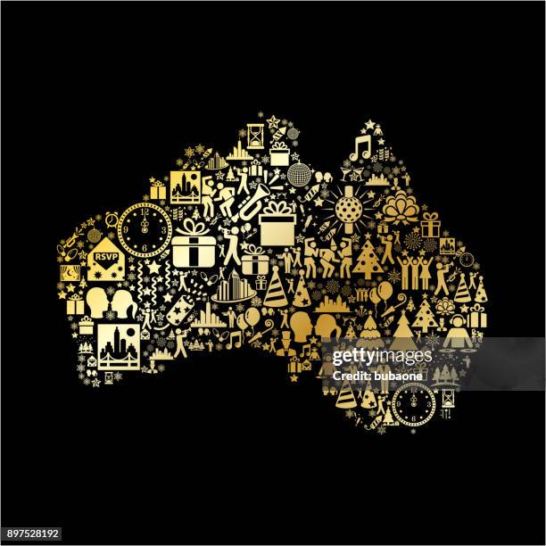 australia new year golden 2018 celebration vector icon pattern - australian christmas stock illustrations