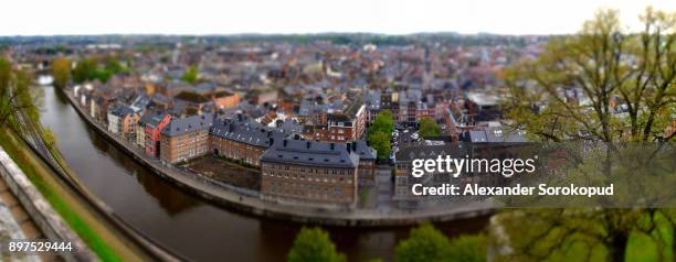 roofs of namur tilt-shift high resolution panoramic view, belgium - namur 2017 stock pictures, royalty-free photos & images
