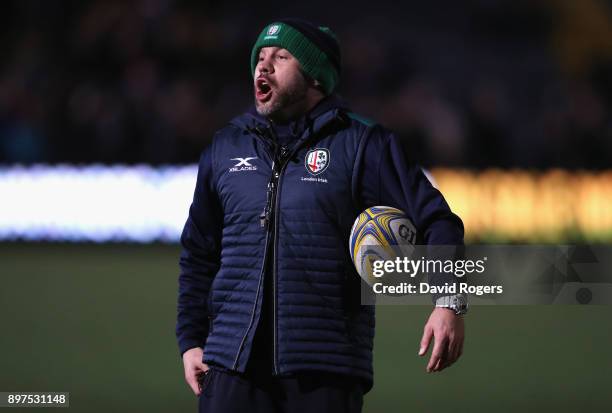 Paul Hodgson, the London Irish skills coach looks on during the Aviva Premiership match between Worcester Warriors and London Irish at Sixways...