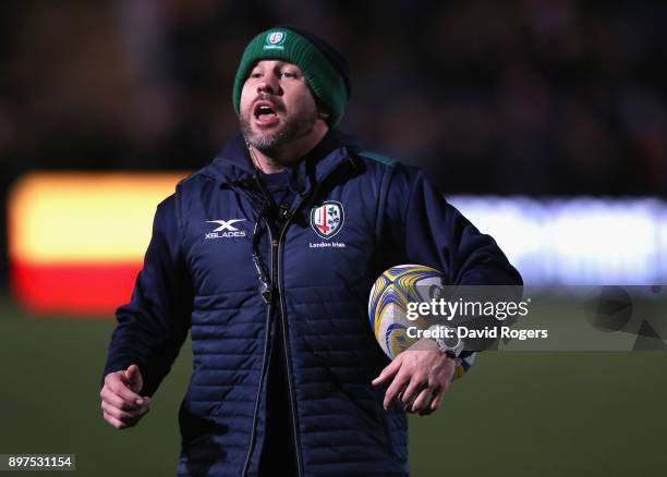 Paul Hodgson, the London Irish skills coach looks on during the Aviva Premiership match between Worcester Warriors and London Irish at Sixways...