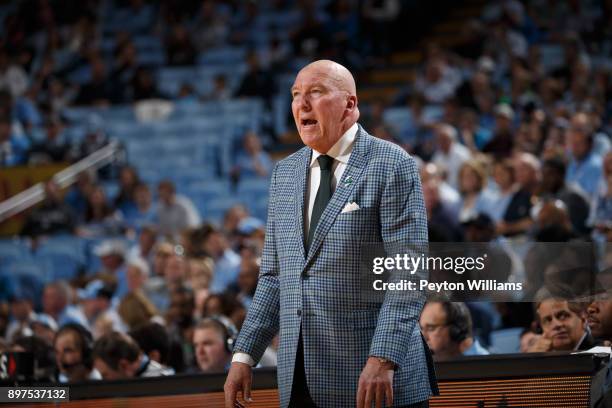 Head coach Mike Dunleavy, Sr. Of the Tulane Green Wave coaches against the North Carolina Tar Heels on December 03, 2017 at the Dean Smith Center in...