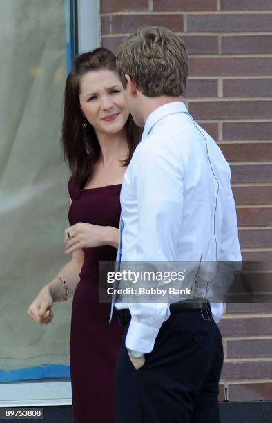 Actors Jessica Collins and Matt Czuchry are seen on location for "The Good Wife" August 11, 2009 in the Long Island City neighborhood of the Queens...