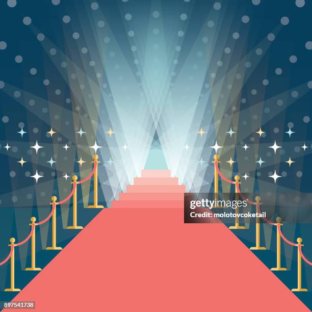 asymmetric red carpet background with staircase in the end - red carpet barriers stock illustrations