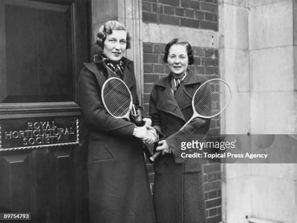 British badminton players Betty Uber and Alice Teague outside the Royal Horticultural Hall, London, where they will be competing in an...