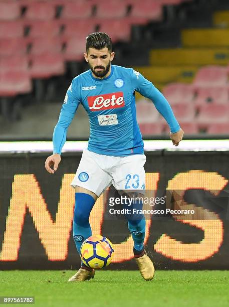 Elseid Hysaj of SSC Napoli in action during the TIM Cup match between SSC Napoli and Udinese Calcio at Stadio San Paolo on December 19, 2017 in...