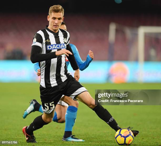 Pawel Bochniewicz of Udinese Calcio in action during the TIM Cup match between SSC Napoli and Udinese Calcio at Stadio San Paolo on December 19, 2017...