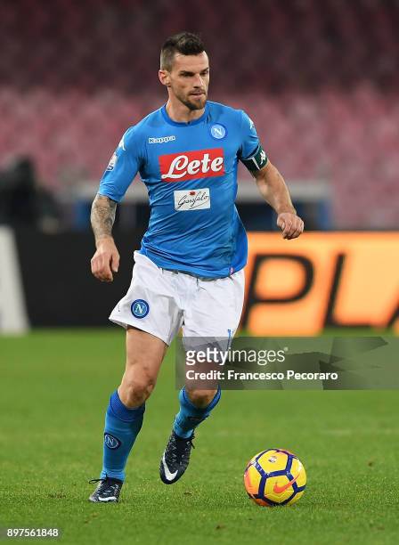 Cristian Maggio of SSC Napoli in action during the TIM Cup match between SSC Napoli and Udinese Calcio at Stadio San Paolo on December 19, 2017 in...