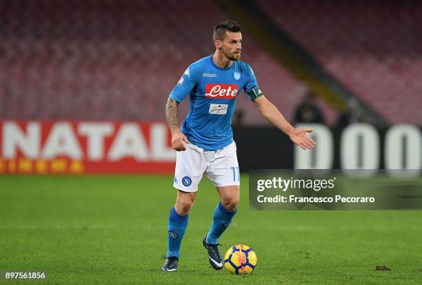 Cristian Maggio of SSC Napoli in action during the TIM Cup match between SSC Napoli and Udinese Calcio at Stadio San Paolo on December 19, 2017 in...